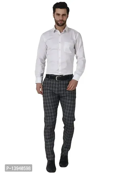MALENO Men's Stretchable Checkered Black Regular Fit Formal Trouser-thumb5