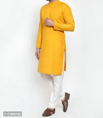 Reliable Yellow Cotton Blend Solid Kurta And Bottom Sets For Men