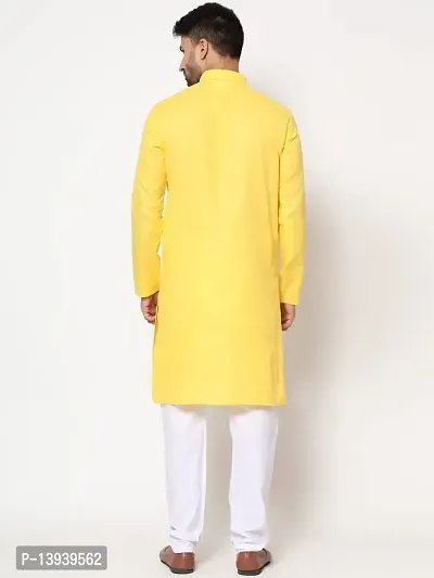 MALENO Men Cotton Lemon Yellow Kurta Pyjama Set-thumb2