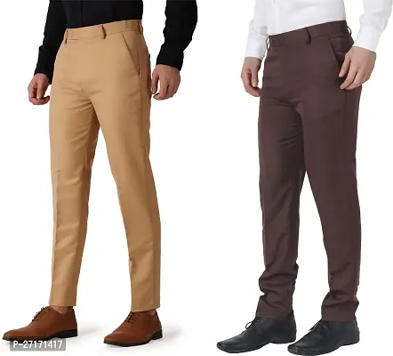 Fabulous Polycotton Solid Casual Trousers For Men- Pack Of 2