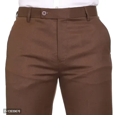 Brown Cotton Blend Casual Trousers For Men-thumb3
