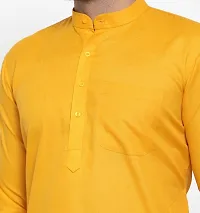 Reliable Yellow Cotton Blend Solid Kurta And Bottom Sets For Men-thumb2