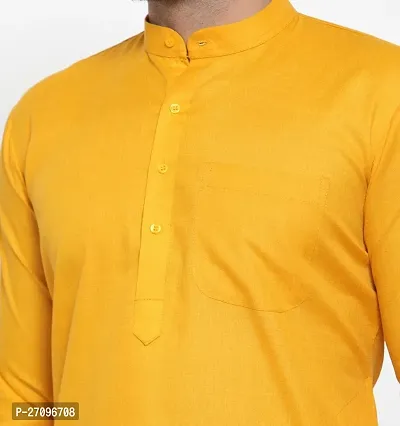 Reliable Yellow Cotton Blend Solid Kurta And Bottom Sets For Men-thumb3