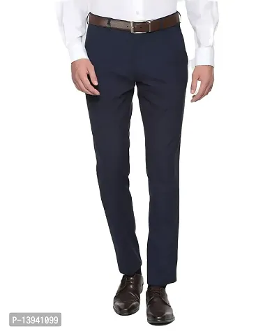 MALENO Elegant Slim Fit Men Solid Navy Blue Trouser