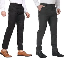 Stylish Polycotton Black Solid Regular Fit Formal Trousers For Men Pack Of 2-thumb1