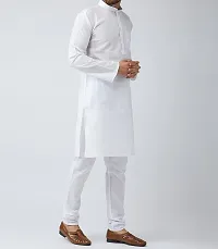 Reliable White Cotton Blend Solid Kurta And Bottom Sets For Men-thumb4