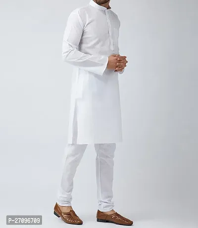 Reliable White Cotton Blend Solid Kurta And Bottom Sets For Men-thumb5