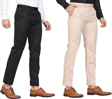 Stylish Polycotton Multicoloured Solid Regular Fit Formal Trousers For Men Pack Of 2-thumb1