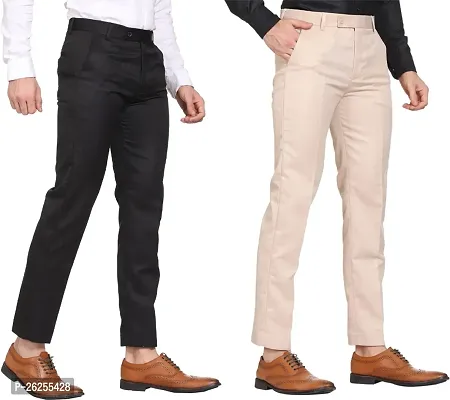 Stylish Polycotton Multicoloured Solid Regular Fit Formal Trousers For Men Pack Of 2-thumb2