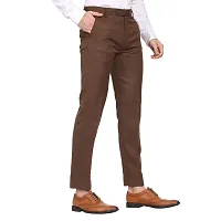 Brown Cotton Blend Casual Trousers For Men-thumb1