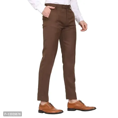 Brown Cotton Blend Casual Trousers For Men-thumb2