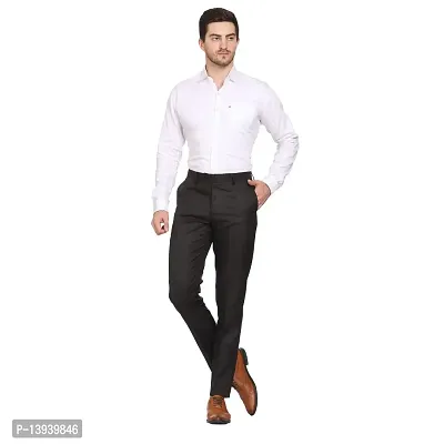 Black Cotton Blend Casual Trousers For Men-thumb5