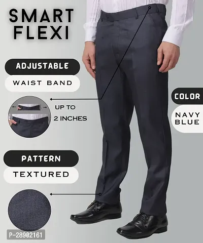 Stylish Navy Blue Cotton Blend Regular Fit Formal Trousers For Men