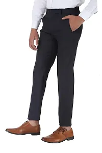 Blue Polyester Viscose Blend Casual Trousers For Men-thumb2