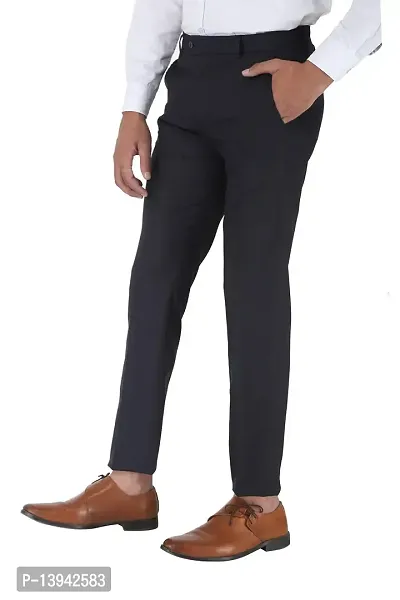 Blue Polyester Viscose Blend Casual Trousers For Men-thumb3
