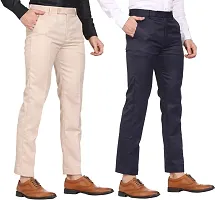 Stylish Multicoloured Cotton Blend Solid Regular Trousers For Men Combo Of 2-thumb1