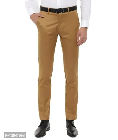 MALENO Elegant Slim Fit Men Solid Khaki Trouser