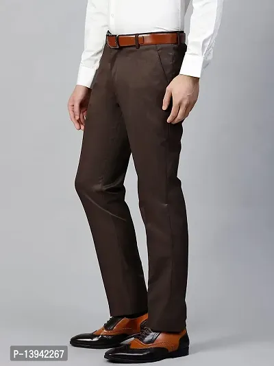 MALENO Men's Slim Fit Brown Trouser-thumb3
