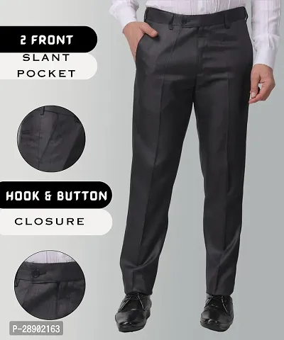 Stylish Black Cotton Blend Regular Fit Formal Trousers For Men-thumb3