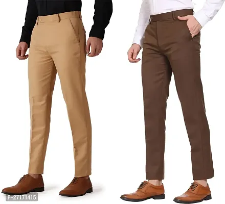 Fabulous Polycotton Solid Casual Trousers For Men- Pack Of 2-thumb0