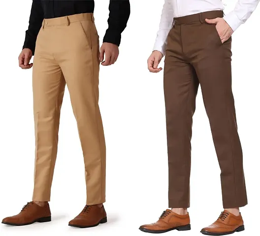 Fabulous Polycotton Solid Casual Trousers For Men- Pack Of 2