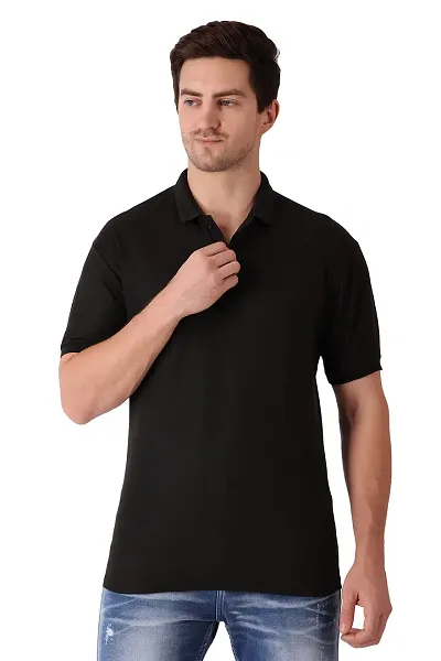 MALENO Men's Solid Polo Neck Cotton T-Shirt