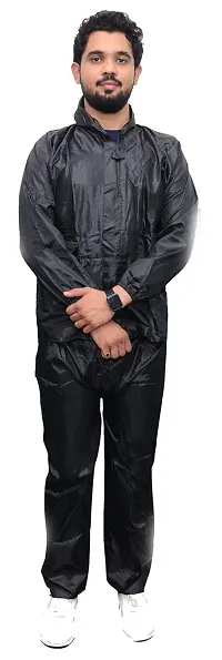 Water Proof Rain Coat Suit For Men With Storage Bag High Collars And Adjustable Hood-thumb2