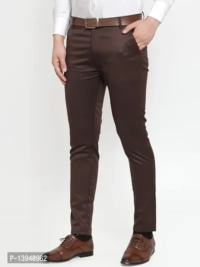 MALENO Elegant Slim Fit Men Solid Brown Trouser-thumb4