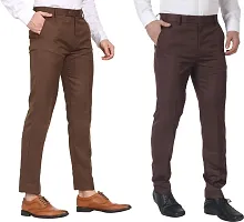 Stylish Multicoloured Polyester Cotton Blend Mid-Rise Trouser For Men Pack Of 2-thumb1
