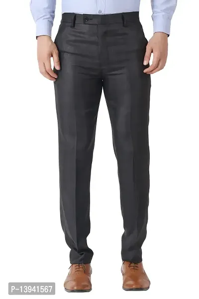 Black Polyester Casual Trousers For Men