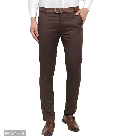 MALENO Elegant Slim Fit Men Solid Brown Trouser-thumb0