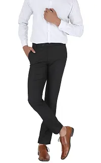 Black Polyester Viscose Blend Casual Trousers For Men-thumb4