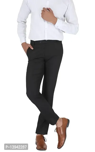 Black Polyester Viscose Blend Casual Trousers For Men-thumb5