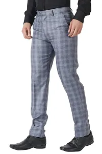 Grey Cotton Blend Mid Rise Casual Trousers For Men-thumb4