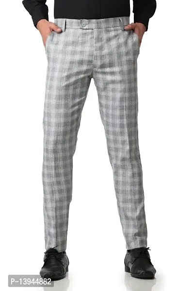 MALENO Men's Polycotton Slim Fit Checkered Trouser (ML601_Checkered)