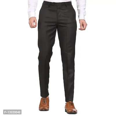 Black Cotton Blend Casual Trousers For Men-thumb0