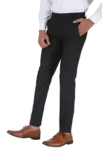 Black Polyester Viscose Blend Casual Trousers For Men-thumb2