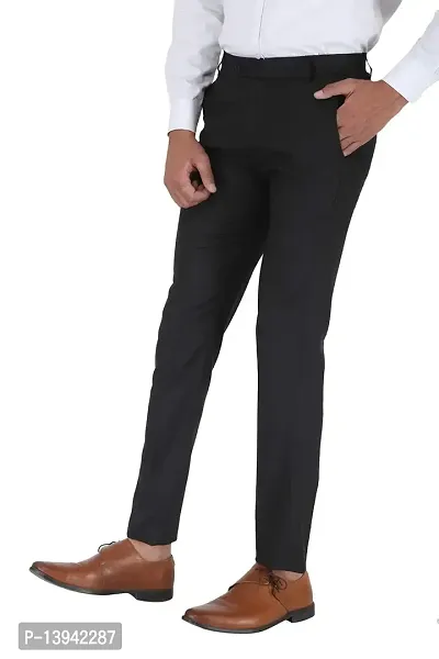 Black Polyester Viscose Blend Casual Trousers For Men-thumb3