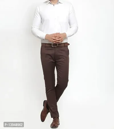 MALENO Elegant Slim Fit Men Solid Brown Trouser-thumb2