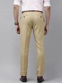 Beige Polyester Viscose Blend Casual Trousers For Men-thumb1