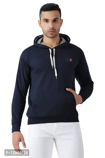 MALENO Men Plain Hooded Navy Blue Sweat Shirt