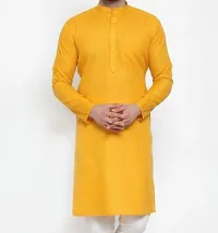 Reliable Yellow Cotton Blend Solid Kurta And Bottom Sets For Men-thumb1