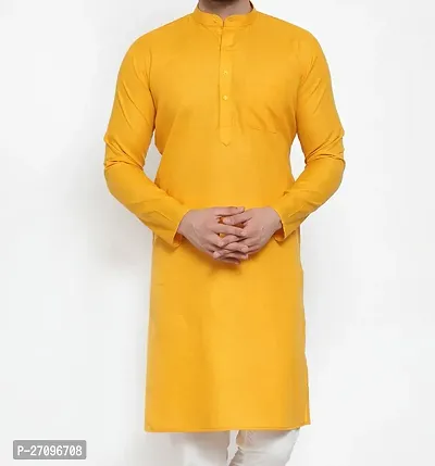 Reliable Yellow Cotton Blend Solid Kurta And Bottom Sets For Men-thumb5