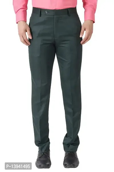 Green Cotton Casual Trousers For Men
