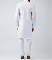 Reliable White Cotton Blend Solid Kurta And Bottom Sets For Men-thumb1