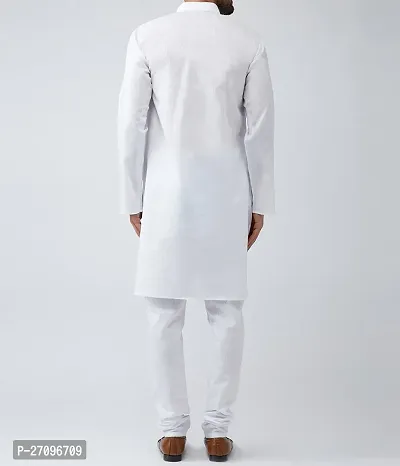Reliable White Cotton Blend Solid Kurta And Bottom Sets For Men-thumb2