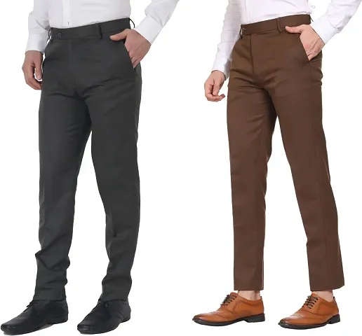 Stylish Multicoloured Polyester Cotton Blend Trouser For Men Pack Of 2
