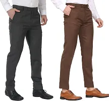 Stylish Multicoloured Polyester Cotton Blend Trouser For Men Pack Of 2-thumb1