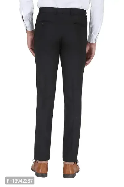 Black Polyester Viscose Blend Casual Trousers For Men-thumb2