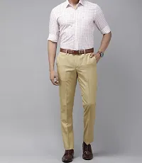 Beige Polyester Viscose Blend Casual Trousers For Men-thumb3